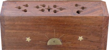 Porte-encens coffre bois soleil