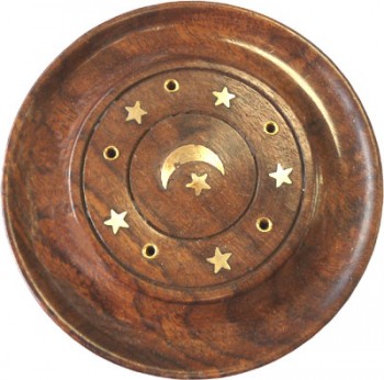 Porte-encens bois rond lune et étoiles