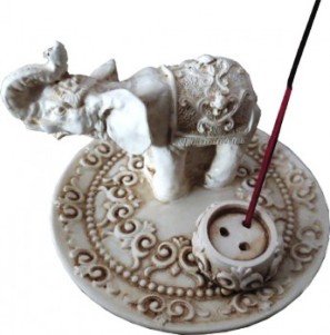 Porte-encens rond elephant blanc