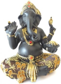 Ganesh assis noir et or 20 cm